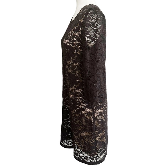 LIZ CLAIBORNE Women's Black Lace Overlay Shift Dress 3/4 Length Sleeves Size 6 - Picture 4 of 14